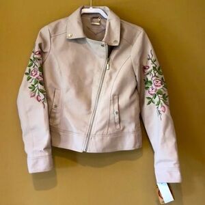JouJou Light Pink Vegan Leather Jacket embroidered flowers Saks XL